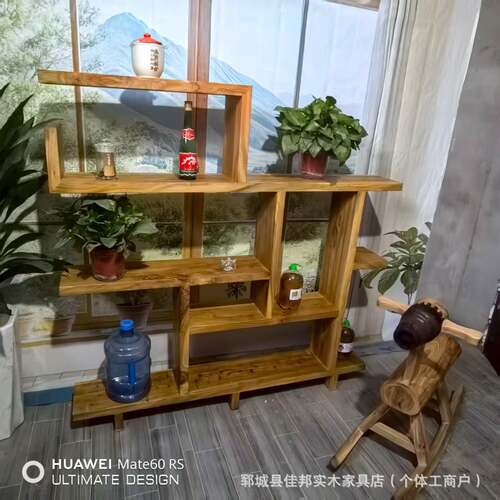 新式老支榆木博收古架客厅茶具HQK纳实木置物架墙中上多宝阁装饰