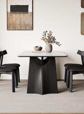 奥古斯特飞鸦复黑色古实餐桌简约设岩计师款长方形哑1光木白板餐