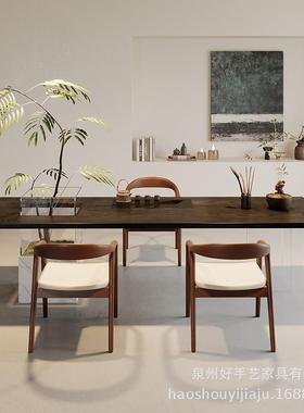 意式极茶桌实木大板茶台带茶盘一泡体黑色设师计亚PJB克力简悬浮