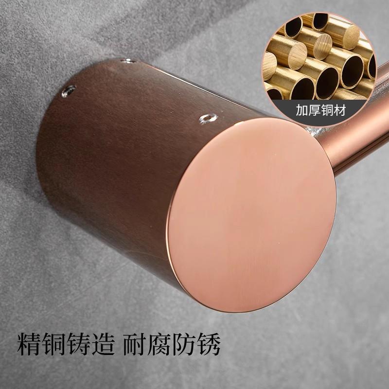 玫瑰金高档免打孔架毛621巾全铜极简轻风格卫生奢间浴室用杆毛巾