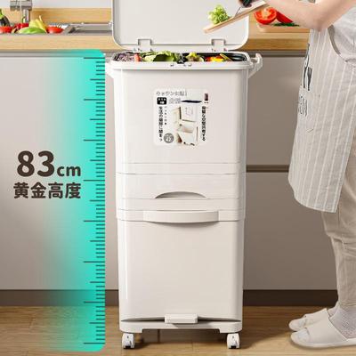 湿金汇7327-732达分高类颜值家用厨房分垃圾桶日式干离脚踏式可移