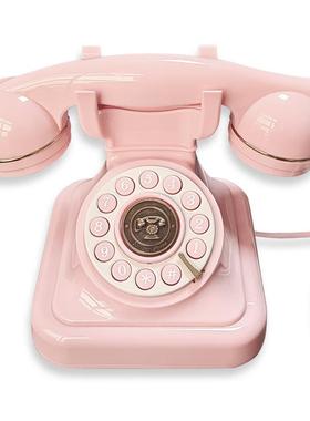 插复古线家固有线座机仿古欧式办定公室白色电话机田用园法式创意