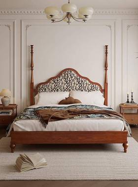 白木米实木床.8小户型主卧室双人床蜡美WC91678法1式复古风床