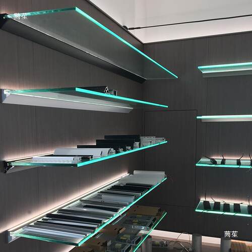 壁铝光合金发光层板墙置KD0218物架LE灯简约酒架书架壁挂L型玻璃