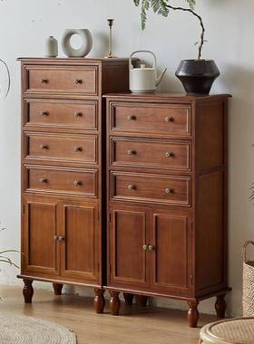 美式实木斗柜?客厅边柜多功能带门式抽屉收柜子胡纳桃色CSS简约五