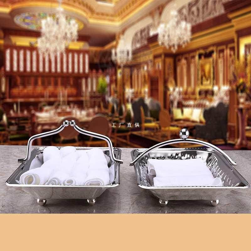 不钢毛锈巾盘手提毛篮KYWI巾TV店客房热毛巾筐金属餐巾酒托盘水