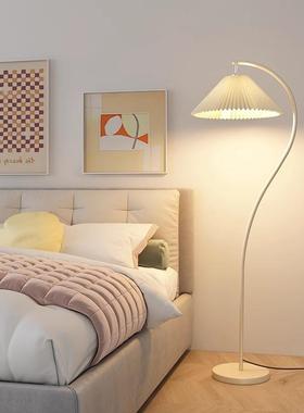 落地vi939ntage法复头古奶油客厅卧式灯室床立式台灯日式百褶氛围