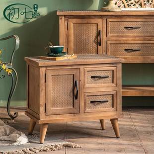 小户原型木风A2257小茶几收纳柜子民客厅做旧边斗柜木宿质复古几
