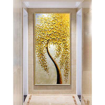 手绘油画玄关简装饰画竖版现代约挂画户走HX-17082廊画过道壁入立