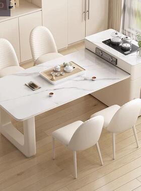 家岛台餐一体奶油风现代约小简户型用可伸IVG桌缩轻奢茶桌岩板餐