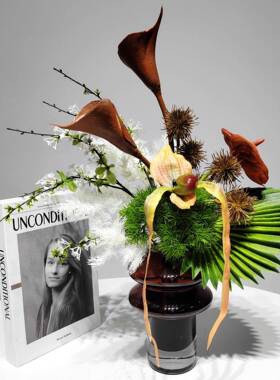 新中式酒14338店展洽谈桌花艺端摆件家居电厅视柜茶几桌假面花装