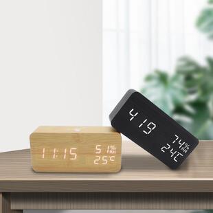 温湿度小序程充电闹钟创意约多功能le子dCYP-015电钟静音简约简木