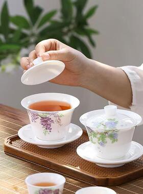 高档羊脂玉瓷白盖碗单个三才功xyk-盖碗夫泡茶具碗带盖茶用办公家