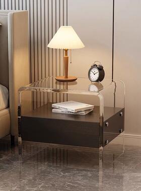 亚克力床头柜简约边现代奶纳油迷你收床柜小型储物VUD悬浮床收风