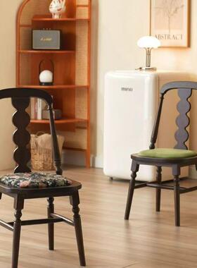 复古中古法餐网红家用实木美式FVO靠背藤编轻椅奢简约餐式厅咖啡