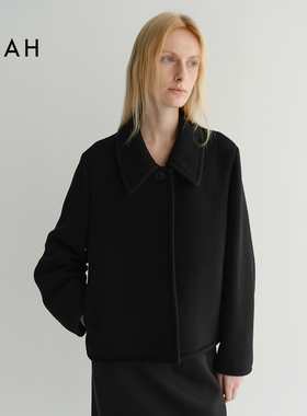 EAAH 韩国品牌 2025秋冬时尚百搭短款毛呢外套韩版羊毛大衣女