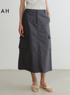 EAAH 韩国品牌 女装25夏季工装风多口袋半身裙百搭中长款直筒裙