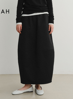EAAH 韩国品牌 2025秋冬女士高腰休闲中长裙优雅风松紧腰半身裙