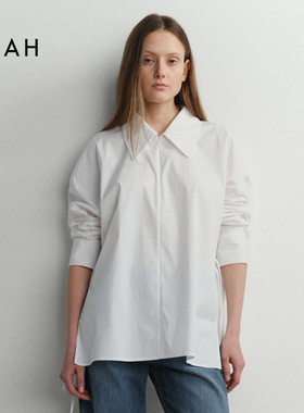 EAAH 韩国品牌 女装25春夏棉质长袖休闲衬衫宽松韩版翻领拉链上衣