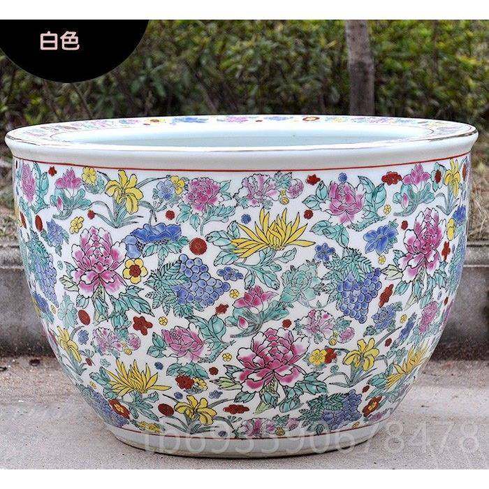 正品景镇陶瓷鱼德缸手粉彩金鱼绘乌龟风水睡莲缸瓷缸器中国风荷花