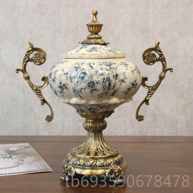 正品美式别墅样板房陶瓷饰罐欧关式古客厅复玄工装艺品摆件储物收