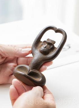 正品开铸铁猿猴 日本进口猴南瓶部铁器 生肖年摆件器马场忠宽文镇