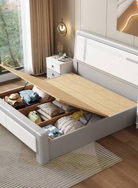 现代简ZPS约静榫卯全实音木床轻奢白色家主卧用1.8压米双人气储物