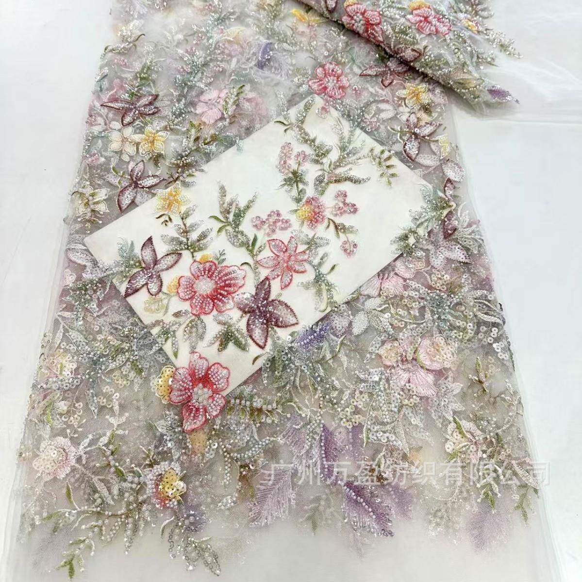 爆款珠管片PFI绣花网纱婚纱礼服a连裙衣舞台服面料网纱民珠族布料