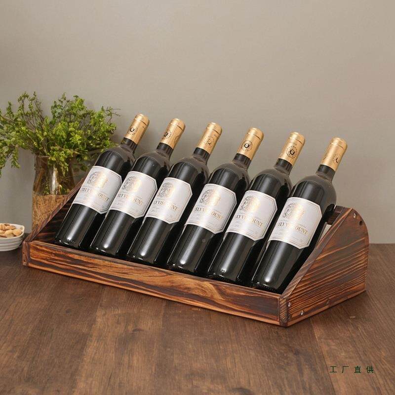 客厅实木红酒摆件复古展示架用F96JM596葡萄酒架简约商斜放酒瓶架