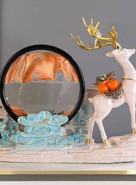 简约现代高沙档招财平鹿安喜乐漏流沙摆件画玄关酒柜电视柜546515