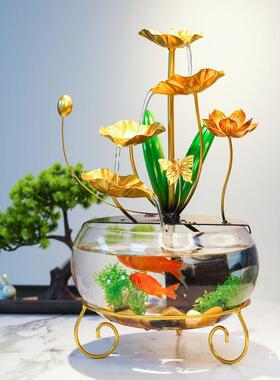 流水件玻璃摆关鱼缸鱼加湿客厅ZVN玄办公室好运缸