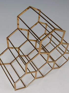 欧式家居摆摆件YG502餐桌面红酒架架客厅玄关酒柜装饰铁艺金品属