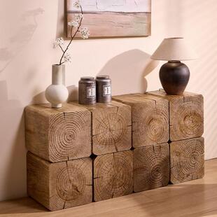 酒店民宿木墩树桩底摆34座件复古实木玄关桌客组合厅茶几木桩子花