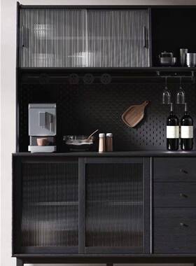 全实边柜橡木黑色式复古茶餐水木柜储物柜客厅美式法简约现代KGE