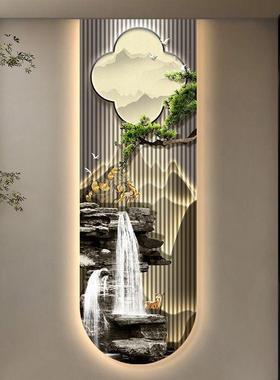 流水生财玄关装2025726-新中式迎客松走廊过挂画高档L道ED山水画