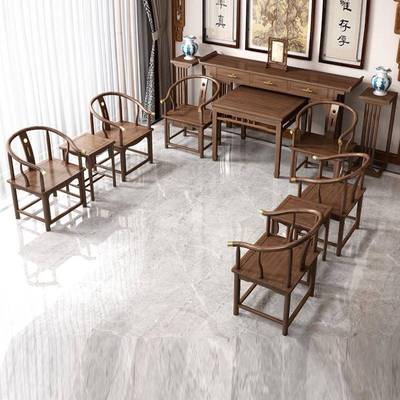 新416中式中堂六件套实木农供桌村仙桌堂屋佛条案老八榆木案台台