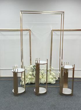新款婚风庆道具金色方框艺子长方体花铁64941架架屏摆件布置几何