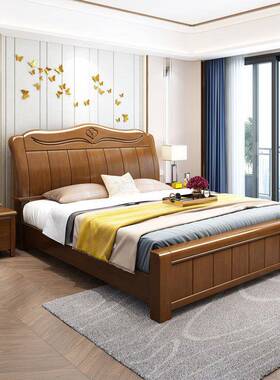 实木床TOR中式1.8型双人床主卧婚床1经.5米济箱框床储物大床米气