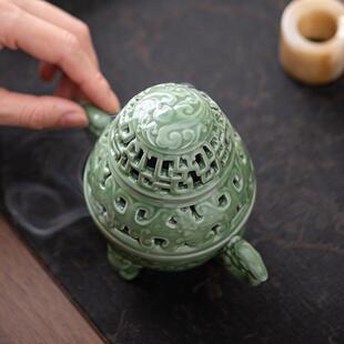 越窑子梅青高端缠枝无品牌/牡丹空陶茶道家用中式仿古青瓷盘香瓷