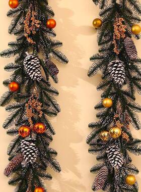 加41225圣诞密藤条花环装饰品具挂道饰门挂背0景墙挂件场景布置雪