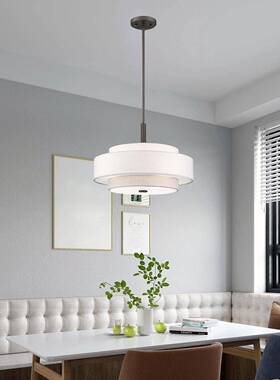 现代简约餐厅灯新28045中吊式装主卧室客吊灯书房圆形布艺房厅间