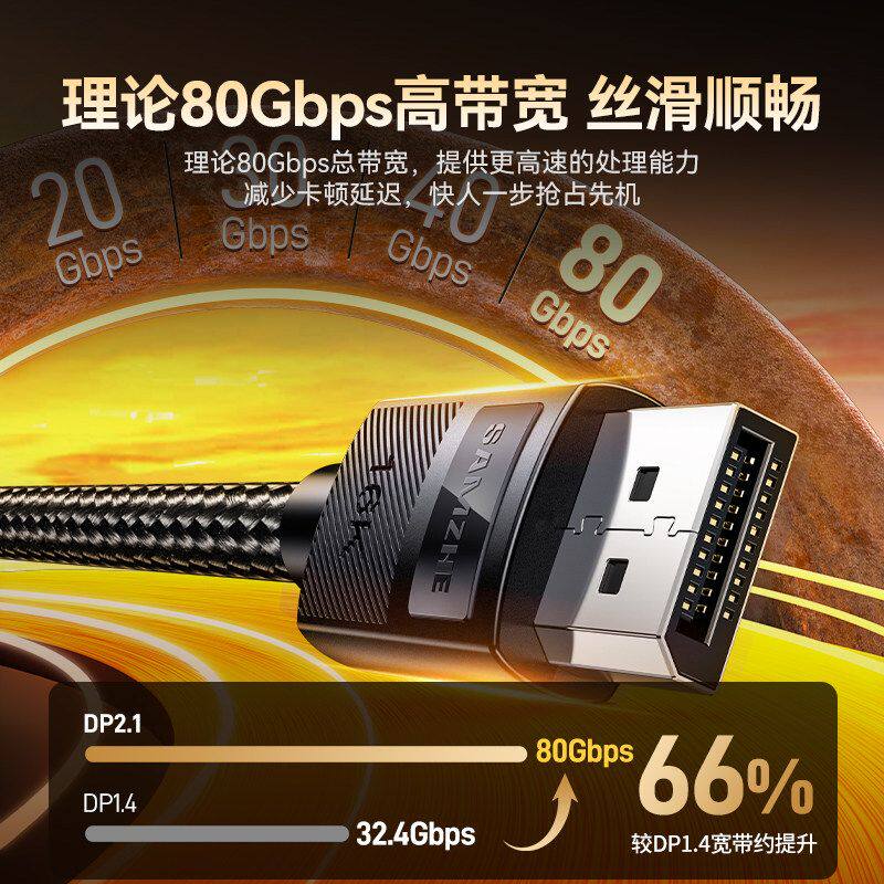 山泽dp线2.1高刷显卡360hz高清16K电脑连接显示器数据线兼容1.4