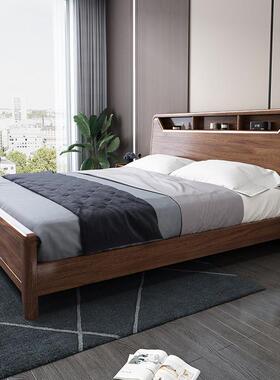 胡人.桃木实木床主卧约1.8米单双床现代简15128#米小户型高箱储物