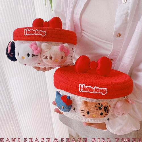 HD10164A06蝴蝶结猫咪红色喜庆收纳桶桌面家具卧室杂物零食收纳筐