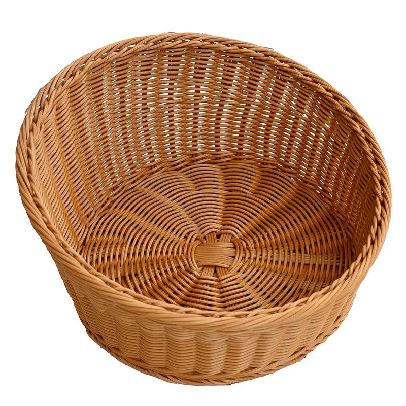 供应棕色斜口圆形仿藤实心水果篮 沥水篮 面包篮子 水果篮