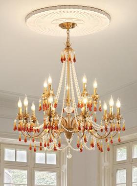 水晶吊厅法式客水滴灯餐厅墅简约珍珠卧室大70551灯气别美式蜡烛