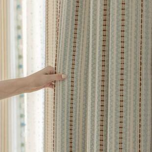 款费9347胺尔岛新多巴条中纹法式南洋古风编织纹理卧室儿童房窗帘