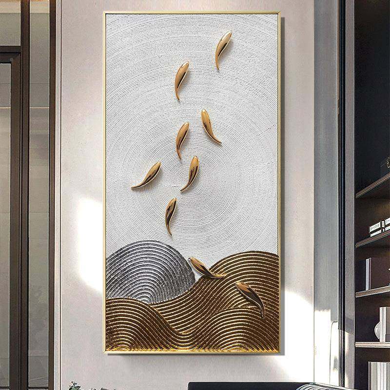 顺挂丰抽手绘轻奢饰FII玄关装画简约客厅立体象画竖版入户走廊壁