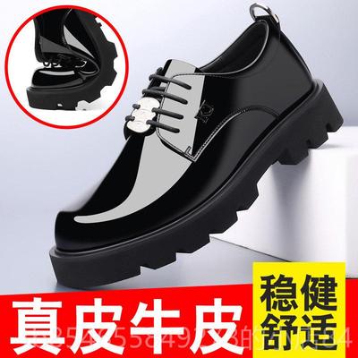 正品国J法内增高大亮面男士皮鞋新款真皮商务休闲鞋K厚底头新郎结