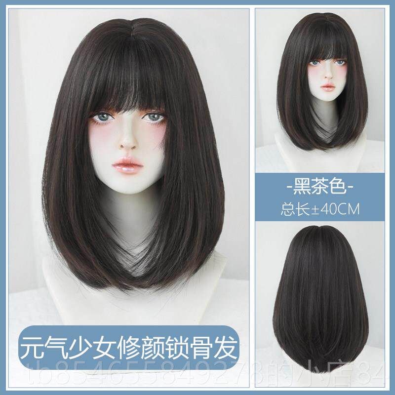 正品假发女全中长发自然中分脸短直发修头式套网红锁骨发内扣短发